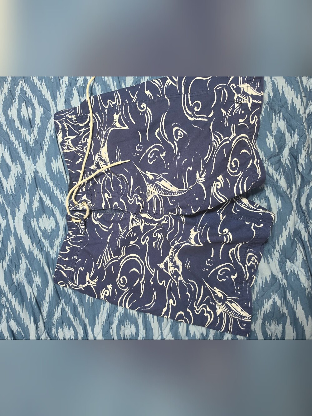 Nautica Navy Blue & White Printed Relaxed Shorts Size M